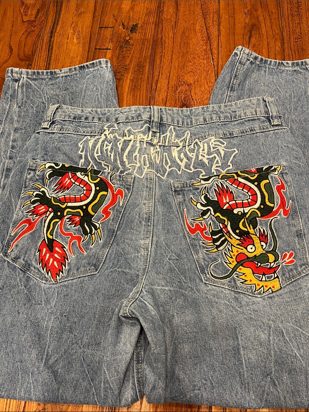 EUC Ninth Hall Ambush Dragon Blue Wash Loose Fit Sz 32